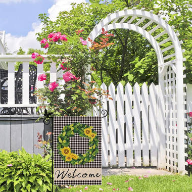 Look applique Garden flag "Welcome to Our Porch" Swing w/ Green Pillows Burlap 
