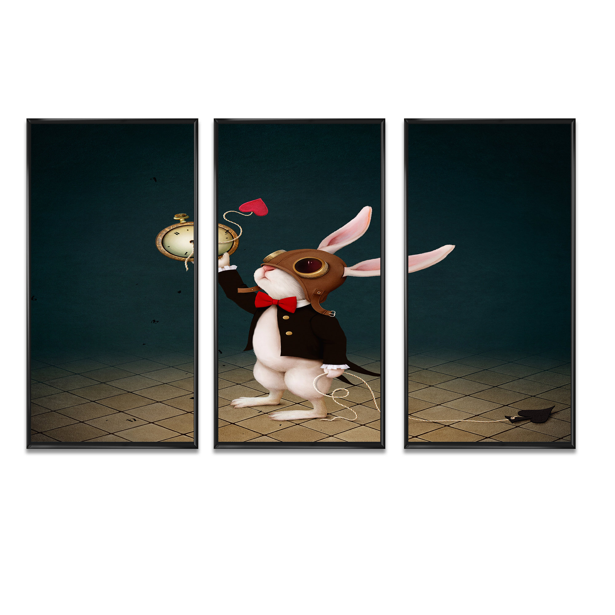 Harper Orchard Rabbit Alice In Wonderland I - 3 Piece Floater Frame Graphic  Art on Canvas | Wayfair
