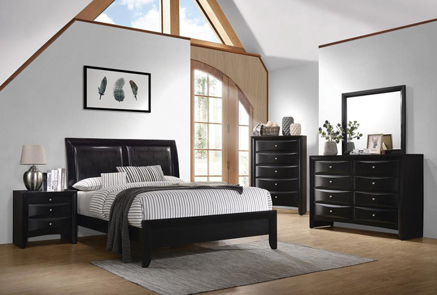 Winston Porter Briana Panel Bedroom Set With Sleigh Headboard Black