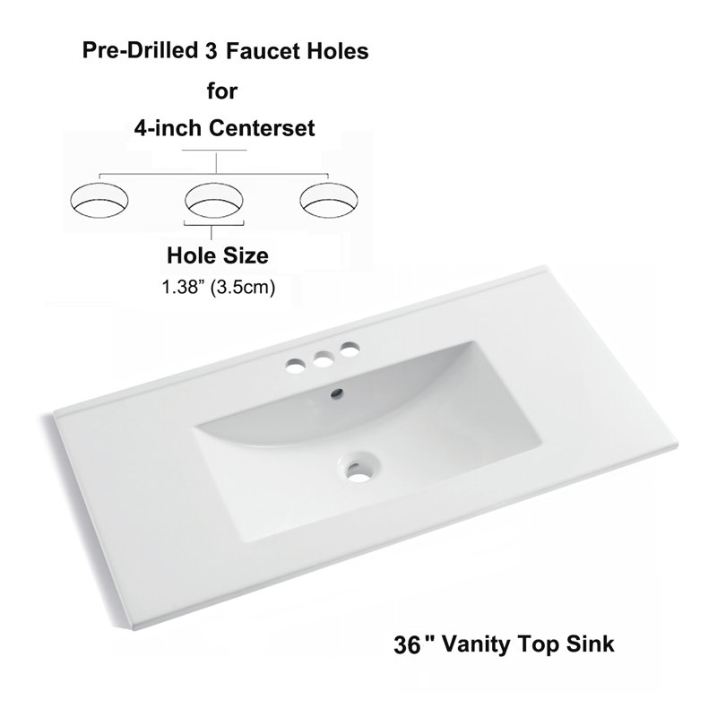 MEJE 36'' Ceramic Single Bathroom Vanity Top in White with Sink ...