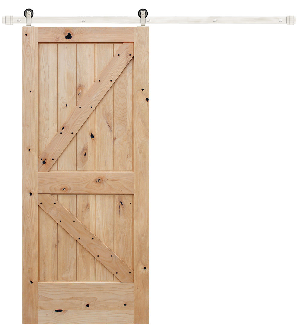 CreativeEntryways Paneled Wood Unfinished Barn Door with Installation