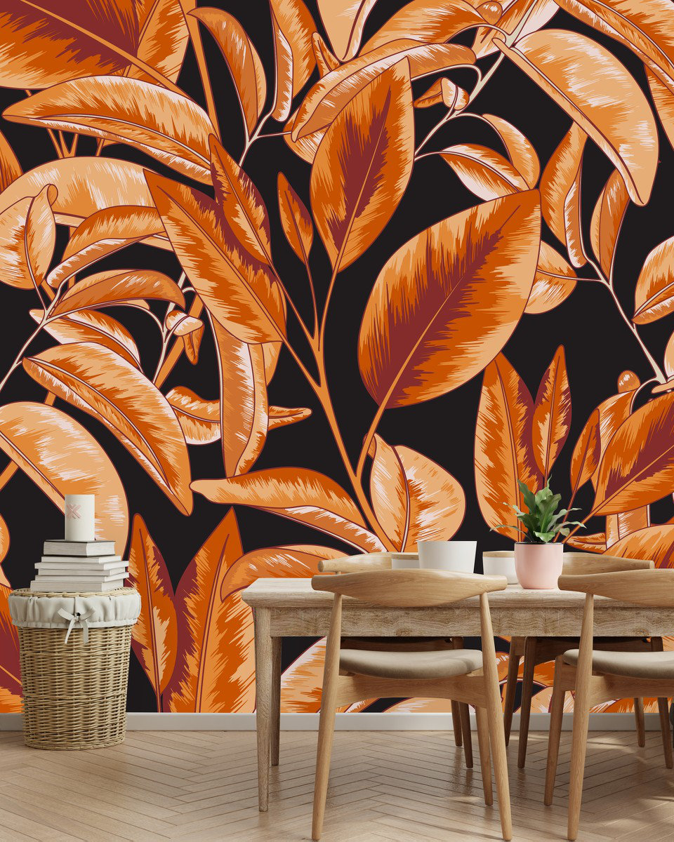 Red Barrel Studio® Black Wallpaper With Leaves Wallpaper Wayfair