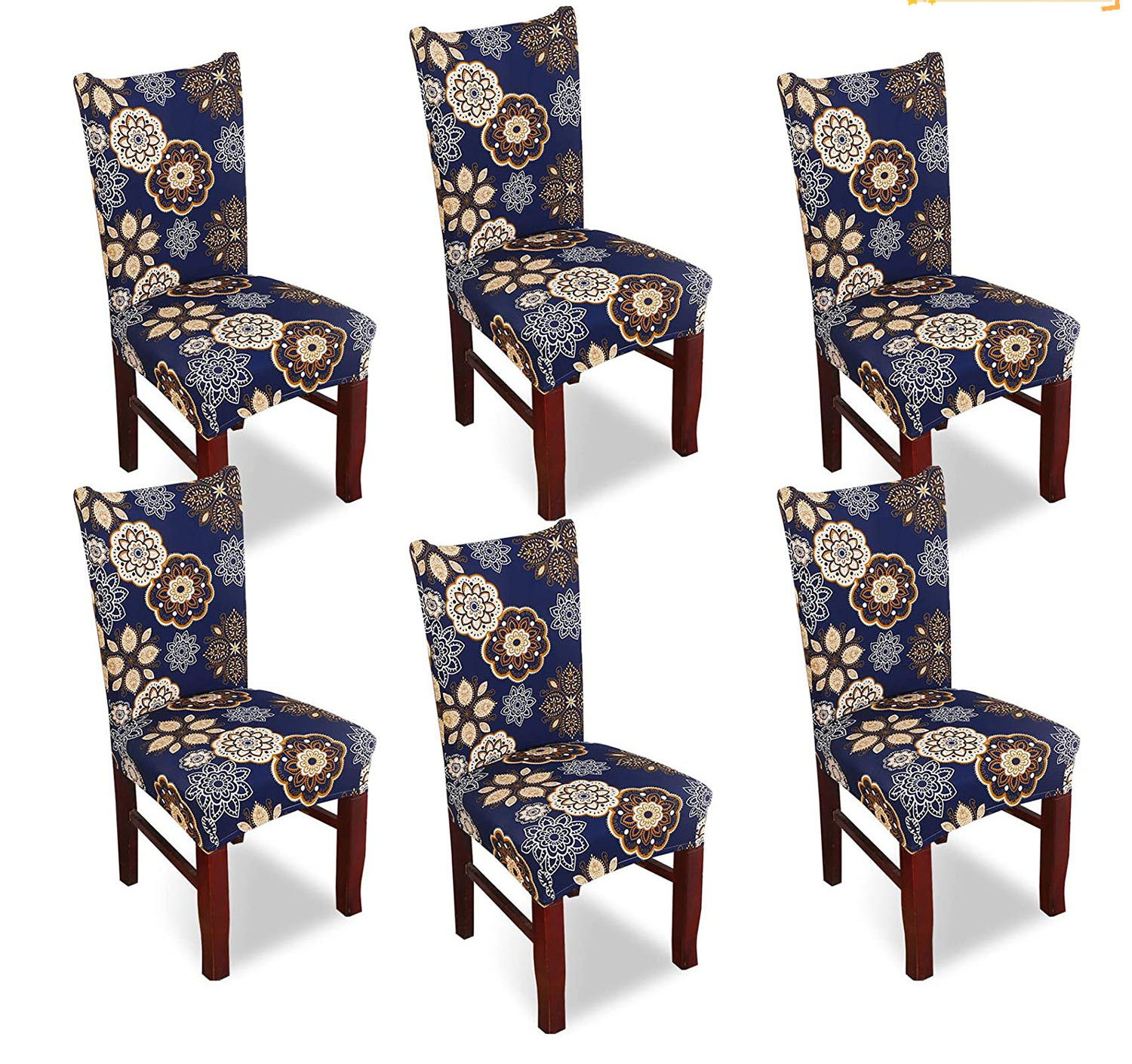 E.FOR.U 6 Pack Boho Dining Chair Covers, Kitchen Chair Slipcover With