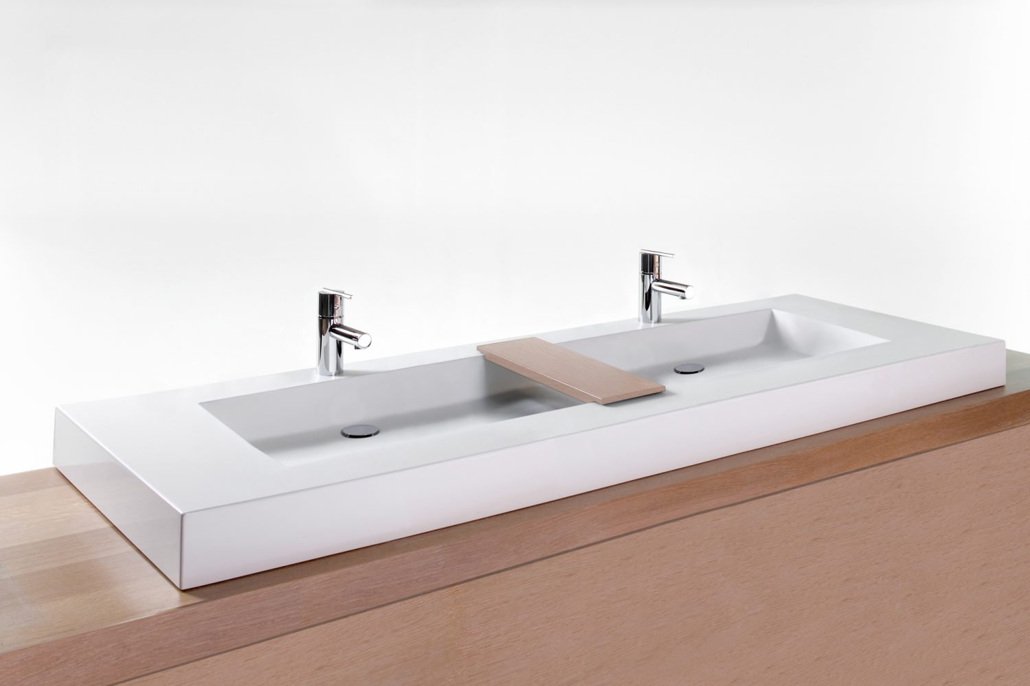 Wetstyle Cube 72" Double Trough Sink Top With Wood Bridge No Faucet