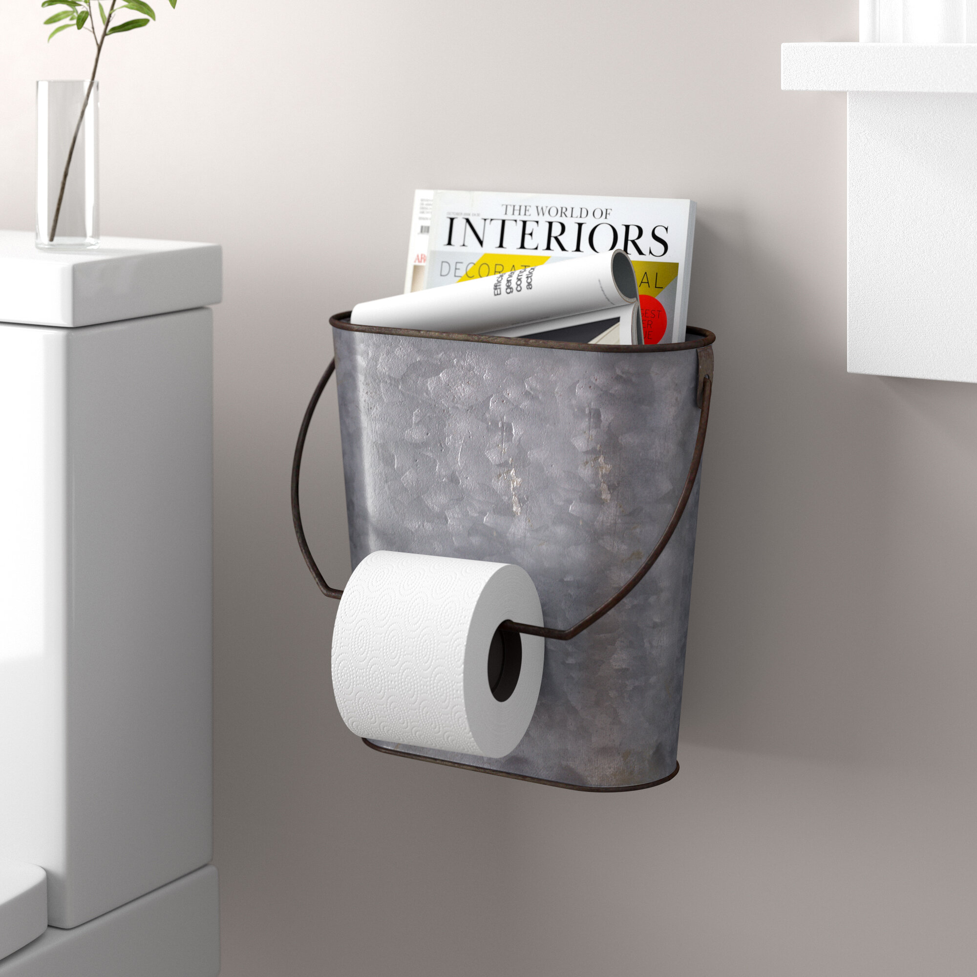 Creative Co-op Magazine & Toilet Paper Wall Tin Bucket 