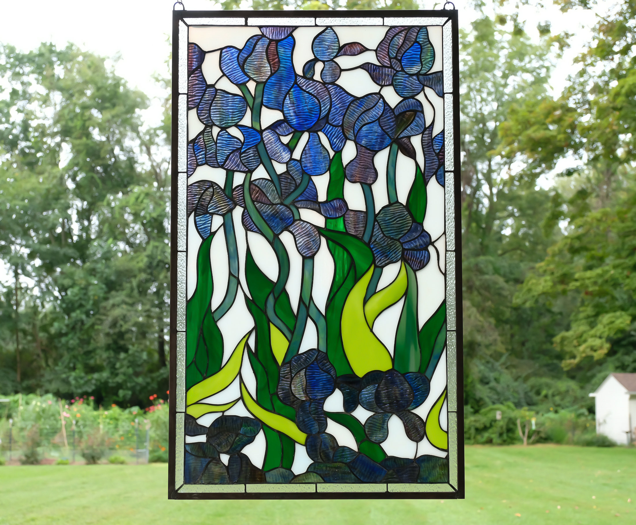 World Menagerie Iris Flowers Stained Glass Window Panel | Wayfair