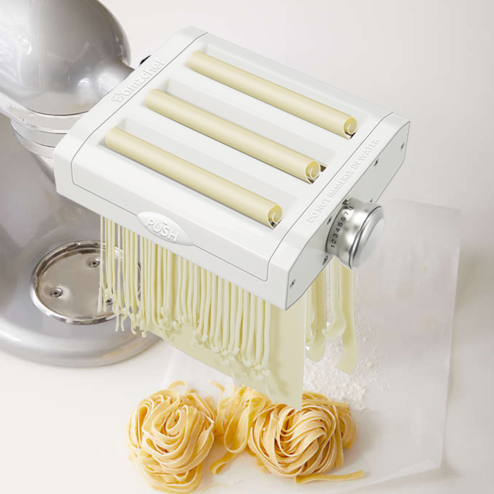 AMZCHEF 3 in 1 Pasta Maker Attachment, 8 Adjustable Thickness Settings