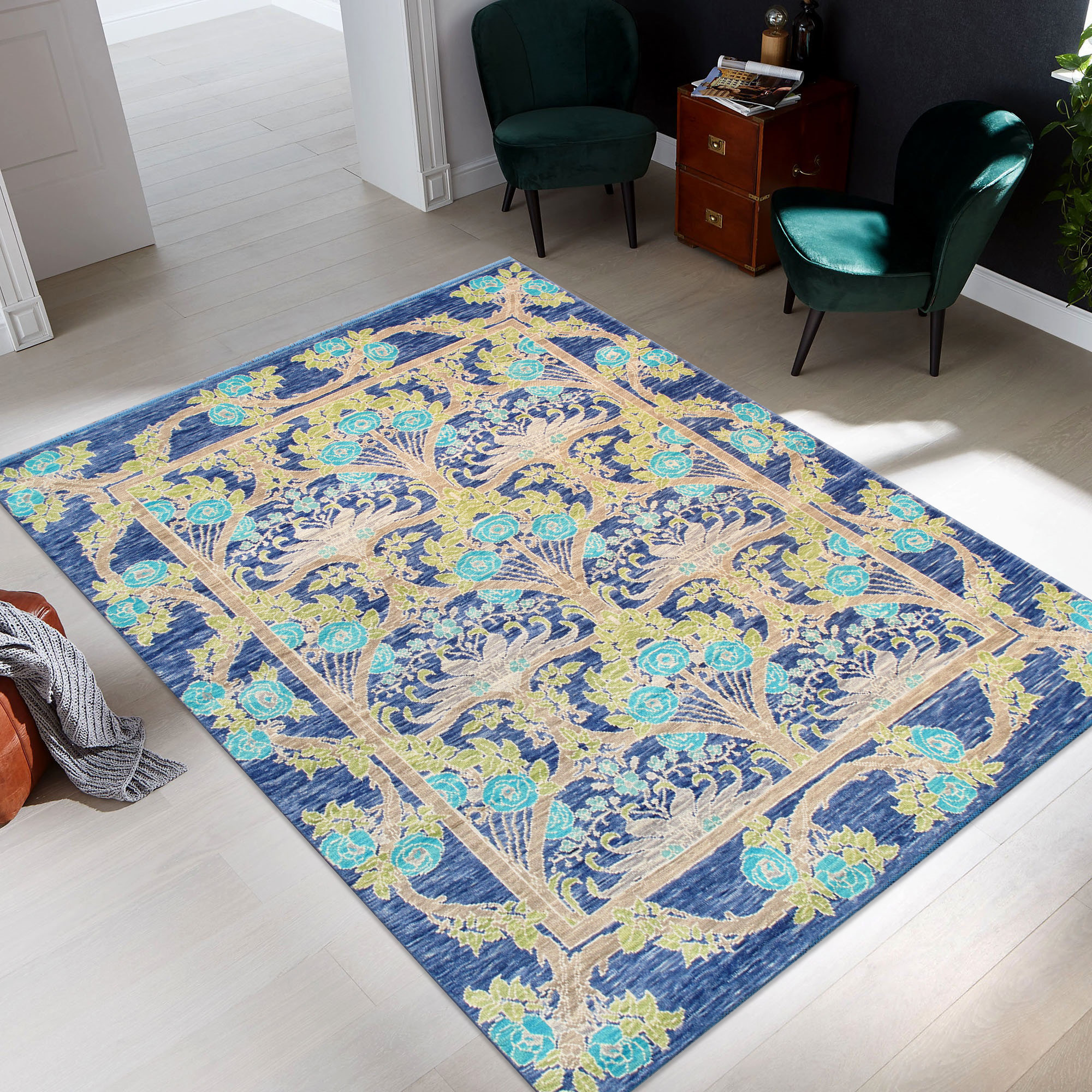 Pasargad Oushak HandKnotted Wool Blue Area Rug Wayfair