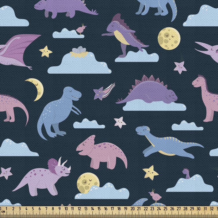 East Urban Home Ambesonne Cartoon Fabric By The Yard, Dino Tyrannosaurus  Dragons At Night Sky Moon Shooting Stars Repetition, Decorative Fabric For  Upholstery And Home Accents,Multicolor | Wayfair