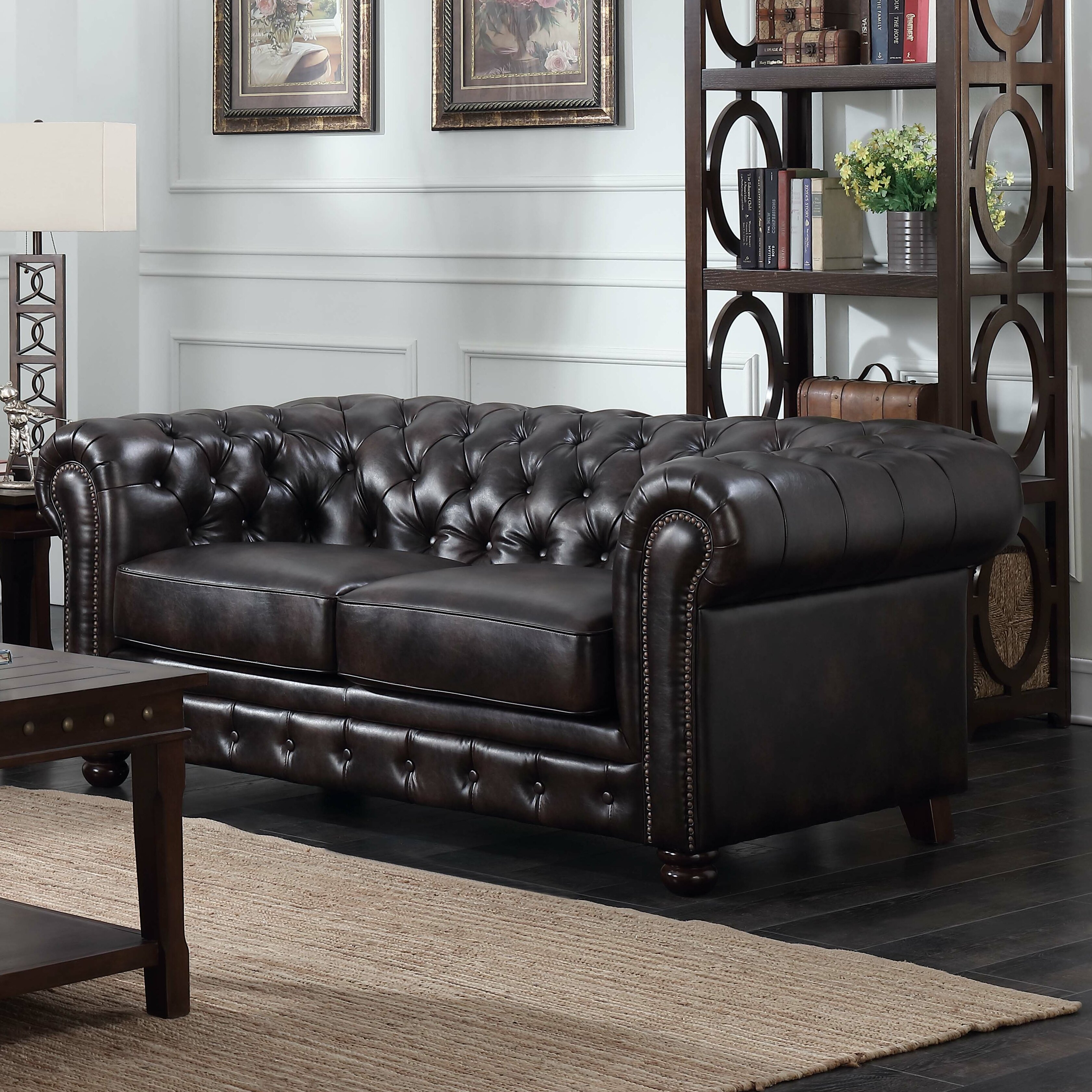 Moroney 72” Faux Leather Rolled Arm Chesterfield Sofa