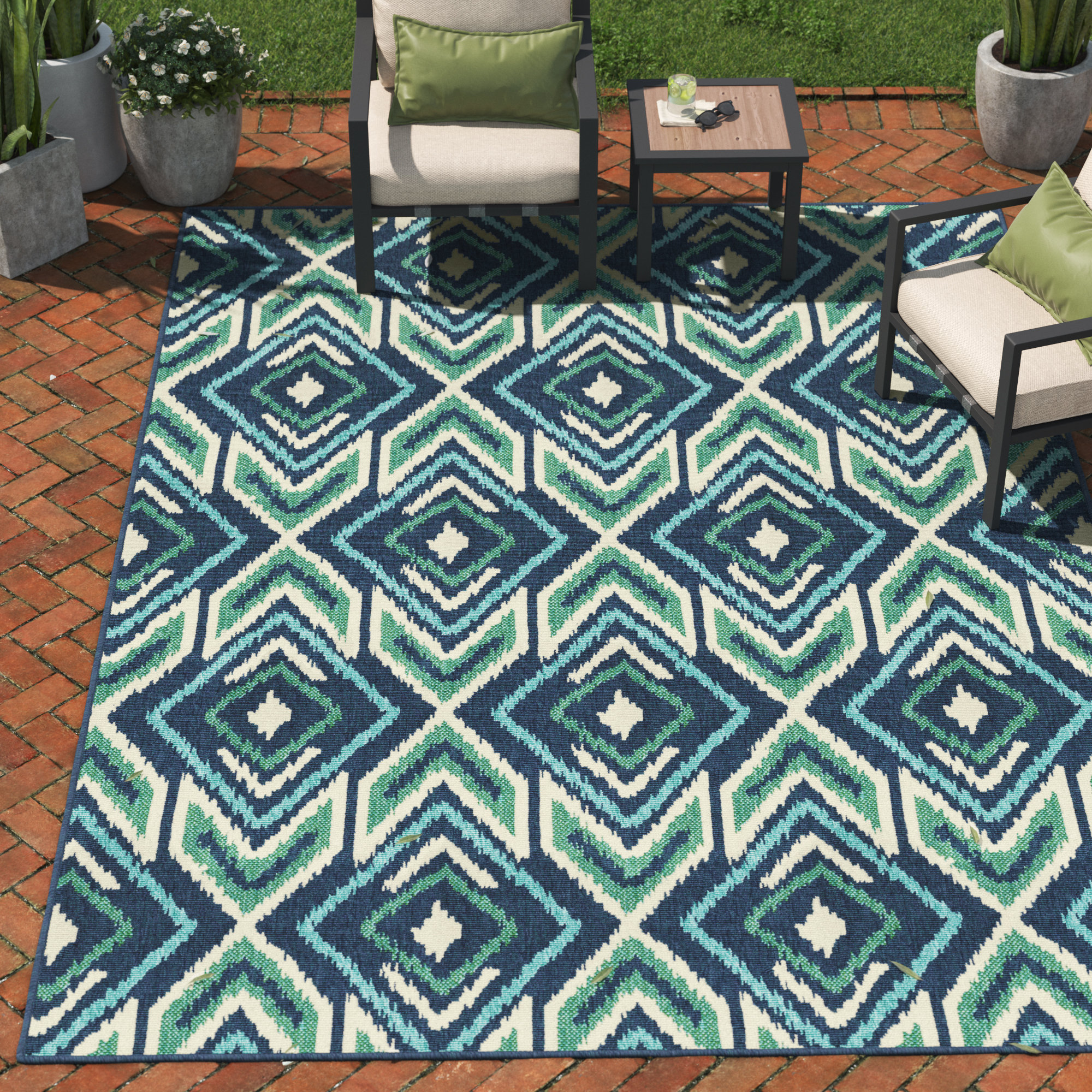 Andover Mills™ Jacobo Southwestern Navy Blue Indoor / Outdoor Area Rug ...
