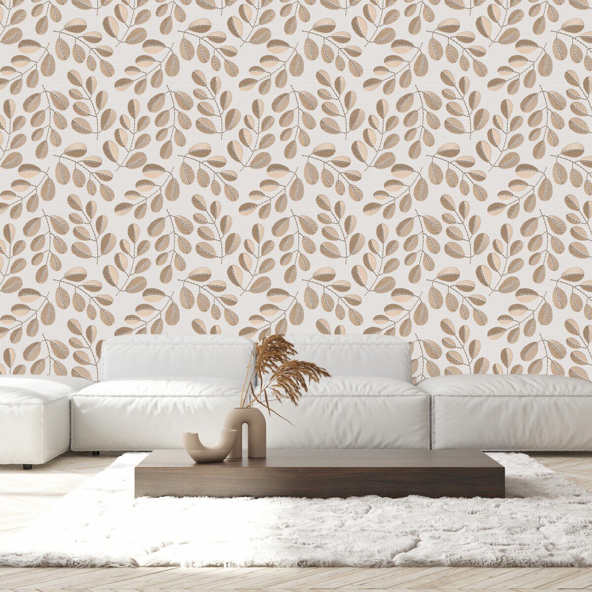Red Barrel Studio® Beige Leaves Wallpaper Peel & Stick Floral