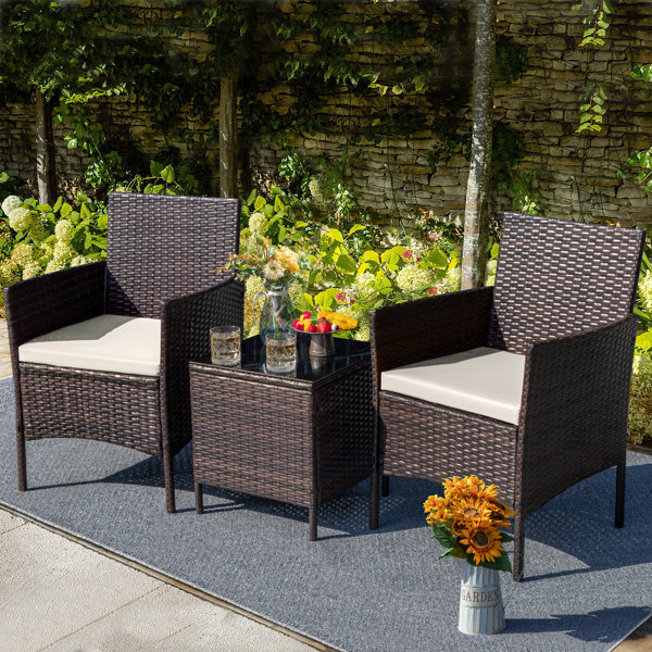 Details about   3PC Set Outdoor Patio Rocker Chair Set with Table Rattan Wicker Thick Cushion 