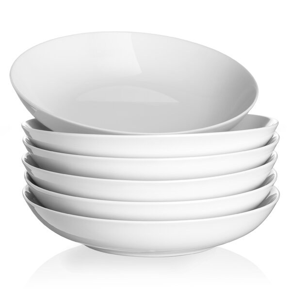 Salad and More Delling 1.3 Qt 6 Pack White Dishes 43 Oz Serving Bowls Set for Pasta 