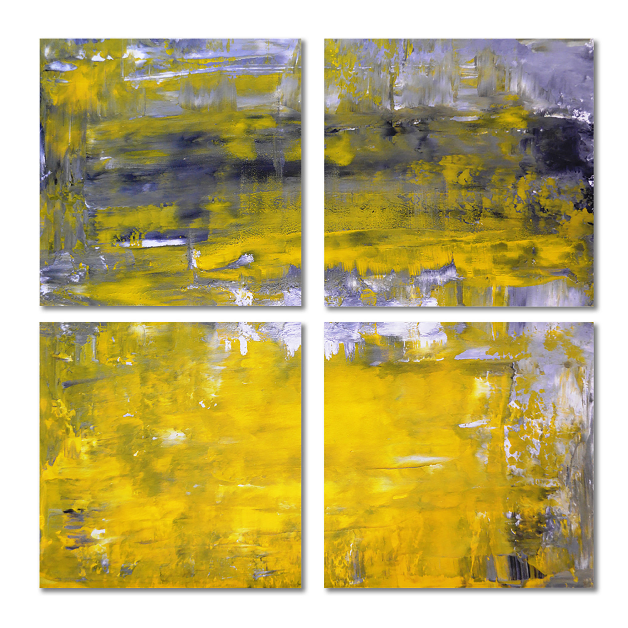 Orren Ellis Gray And Yellow Abstract Art 4 Piece Wrapped Canvas