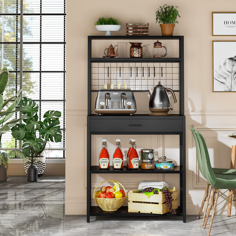 Kitchen Bakers Rack With Drawer, 5-Tier Kitchen Utility Storage Shelf With  Hutch And 8 S-Hooks, 62.99