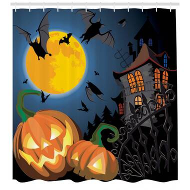 Autumn Valley with Woods Spooky Tree Halloween Full Moon Shower Curtain Liner LB 