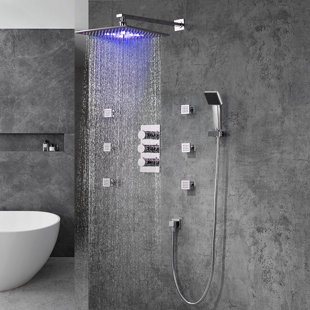 Trialo Color Changing LED Volume Control Complete Shower System with Rough-in Valve