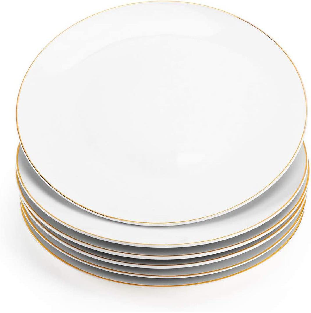 Mercer41 Edker 8" Porcelain Appetizer Plates With Golden Rim, Ceramic