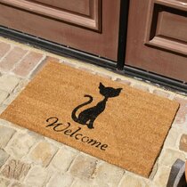 CAT WELCOME MAT 18" X 27" "CURIOUS CAT" DOORMAT WITH NONSKID RUBBER BACKING 
