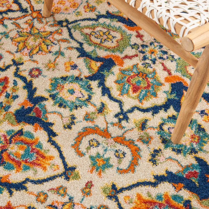Bungalow Rose Whitingham Performance Beige/Blue/Orange Rug & Reviews ...