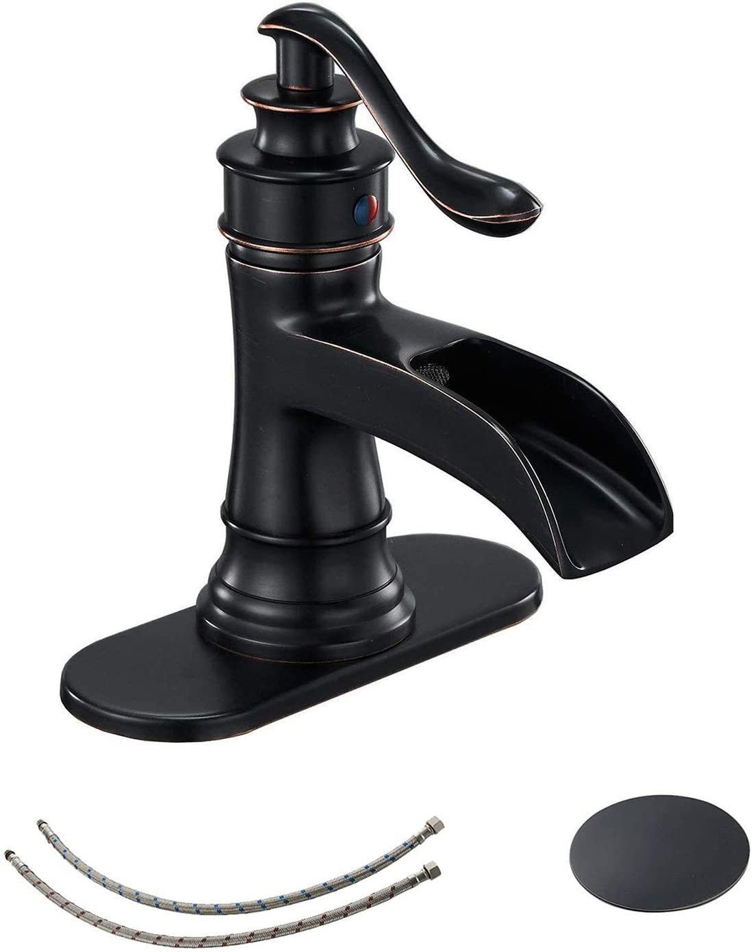 Bathfinesse Bathroom Faucet Oil Rubbed Bronze Waterfall Sink Bath Faucets Farmhouse Spout Lavatory Vanity Deck Mount Single-Handle One Hole Matching ...