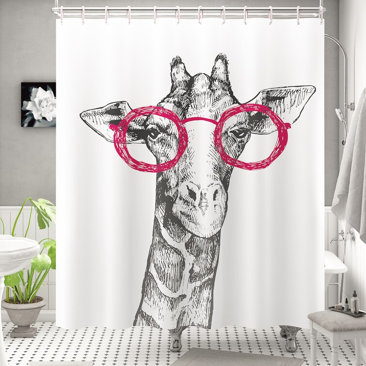 Giraffe with Glasses Shower Curtain Toilet Cover Rug Mat Contour Rug Set 