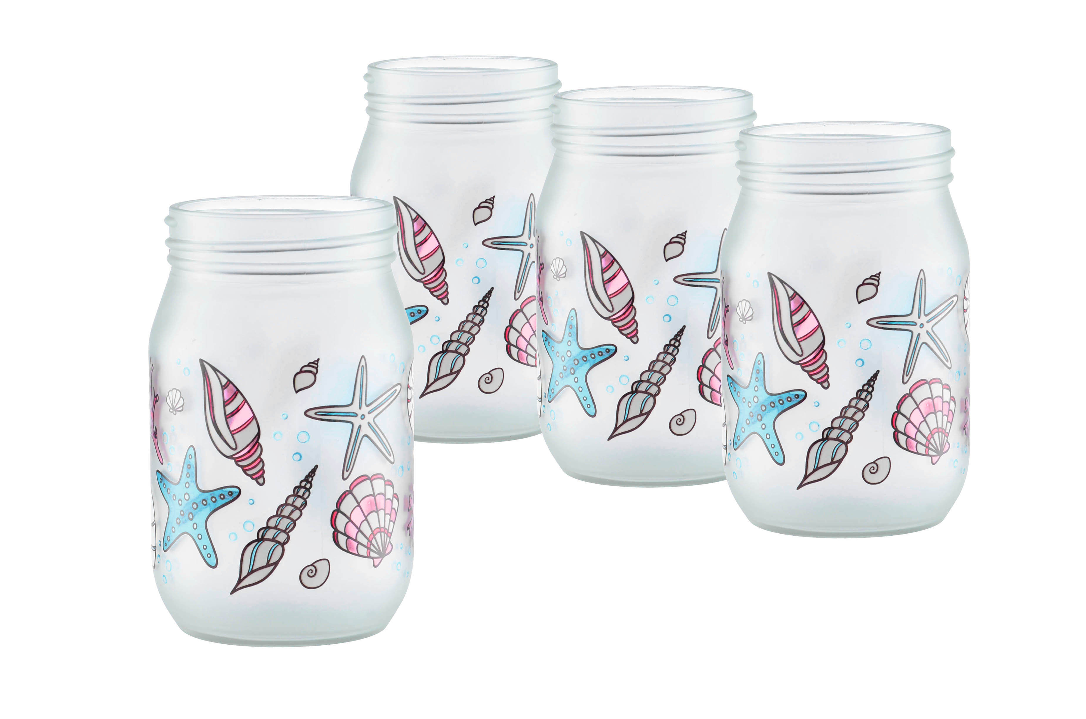 Dovecove Seashells 4 Piece 16oz. Glass Mason Jar Glassware Set Wayfair