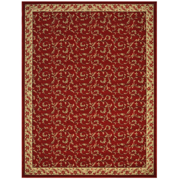 Astoria Grand Floral Scroll Red Slip Resistant Machine Washable Rugs ...