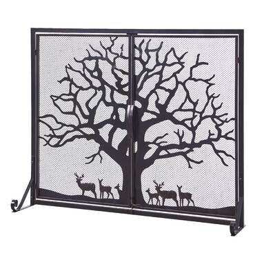 Rustic Country Running Horses and Horseshoe Fireplace Screen Mesh Metal Trifold 