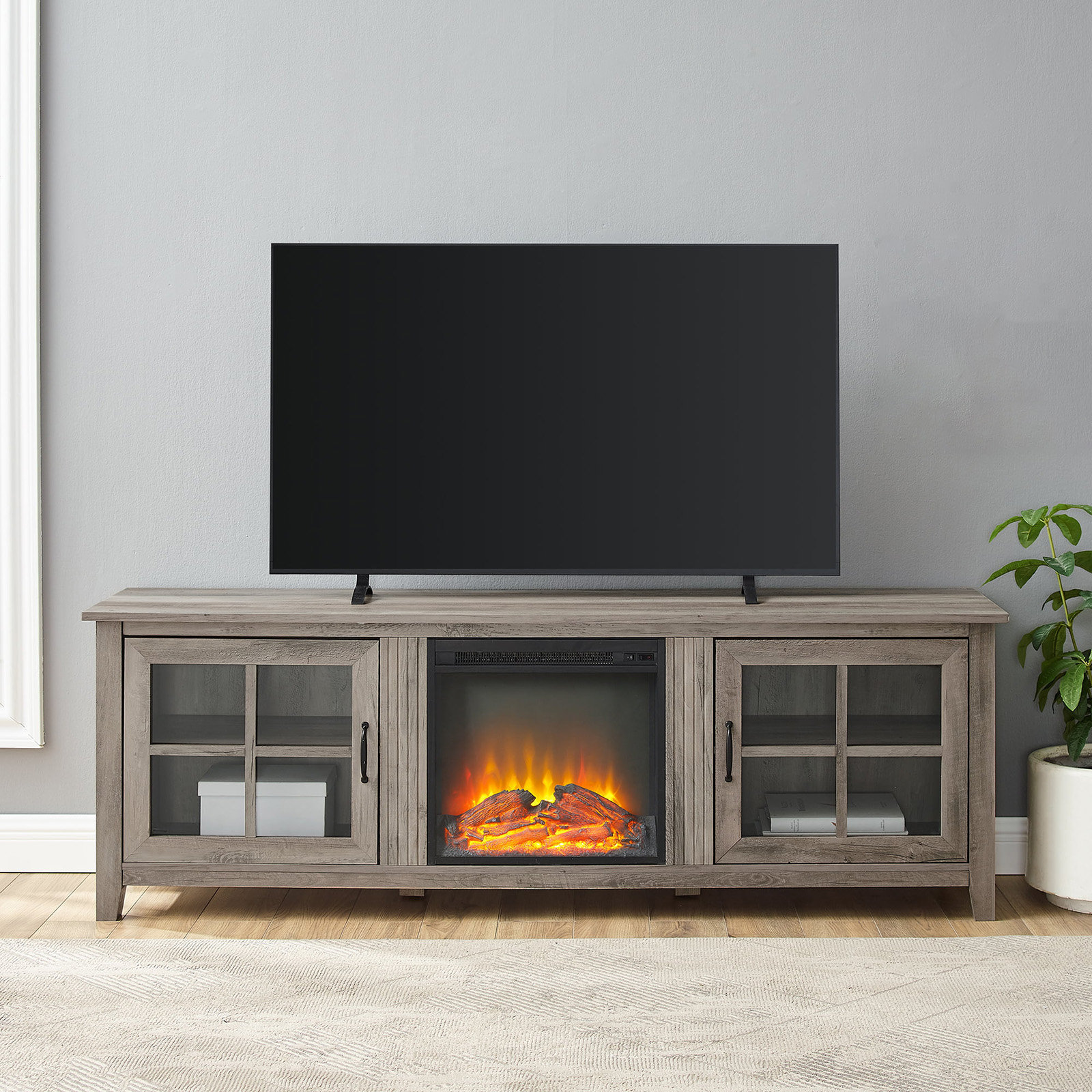 Gracie Oaks Mitia TV Stand for TVs up to 78" with Fireplace Included
