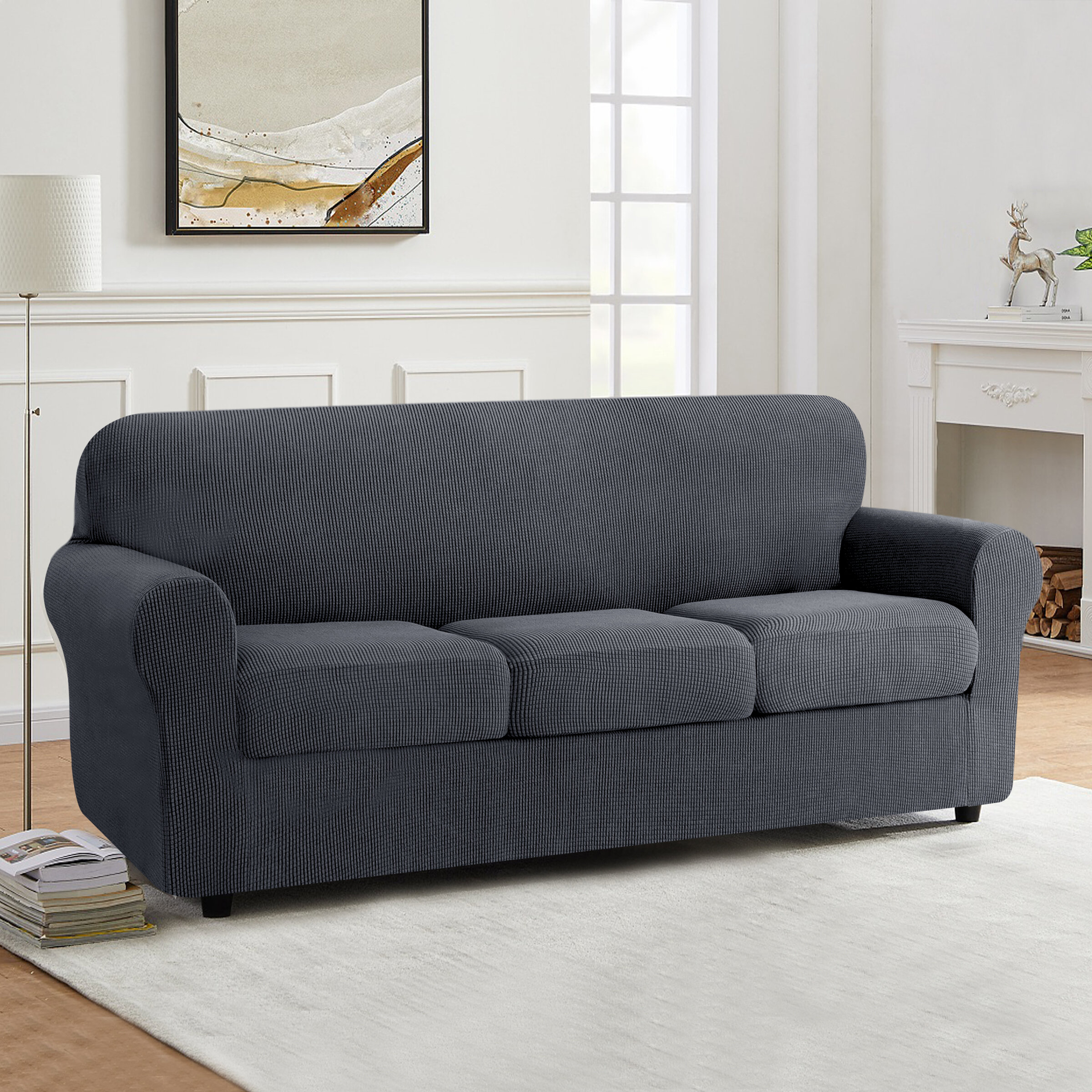 Light Gray Seater Slip Loveseat Stretch Durable Sofa Cushion Cover Spandex Elast 