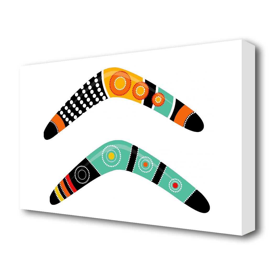 Aboriginal Boomerang - Wrapped Canvas Graphic Art Print black,white