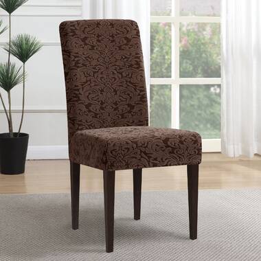 CLEARANCE---BROWN---VELVET "STRETCH" DAMASK DINING CHAIR COVER-COMES IN 4 COLORS 