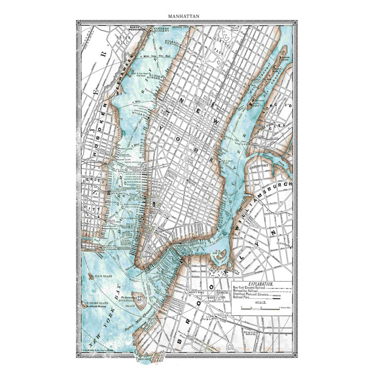 Wrought Studio Map Of New York - Map Of New York City 1900 Manhattan Antique Wrapped Canvas Print
