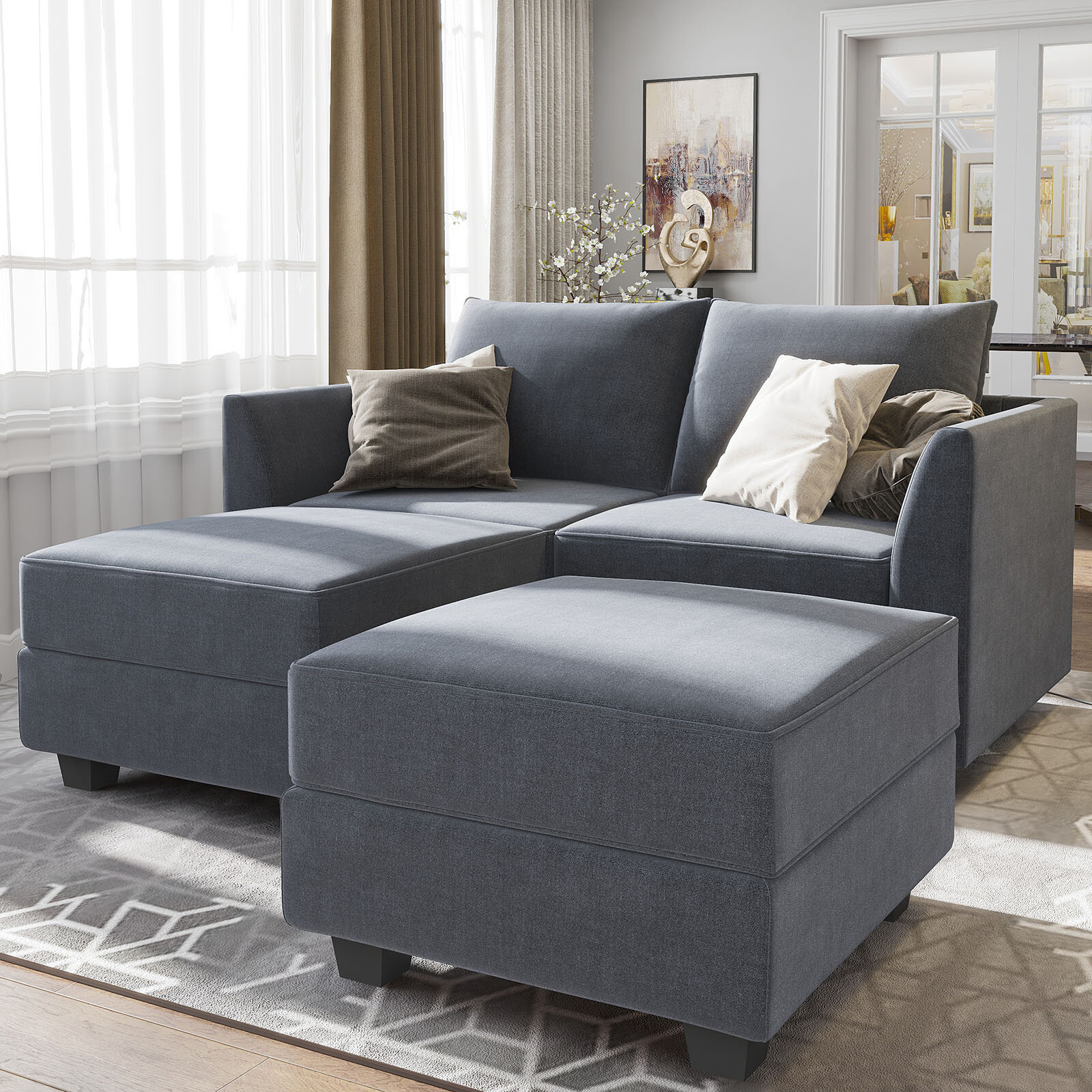 61.02″ Wide Reversible Modular Sofa & Chaise with Ottoman
