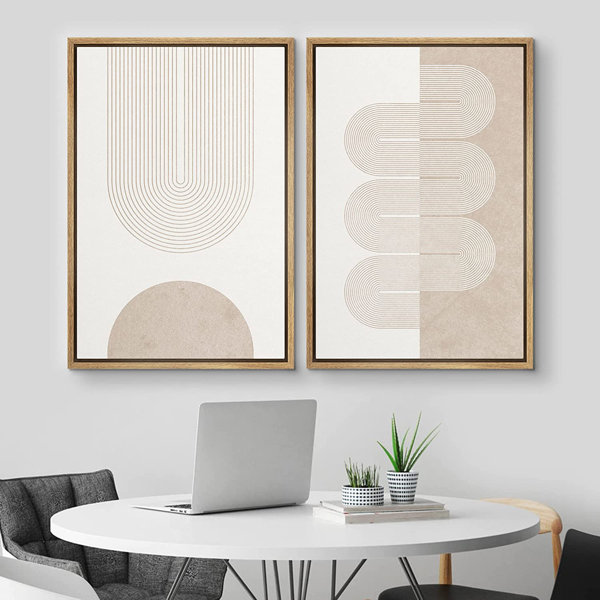 SIGNLEADER Mid Century Modern Wall Art Pastel Tan White Geometric Wave ...