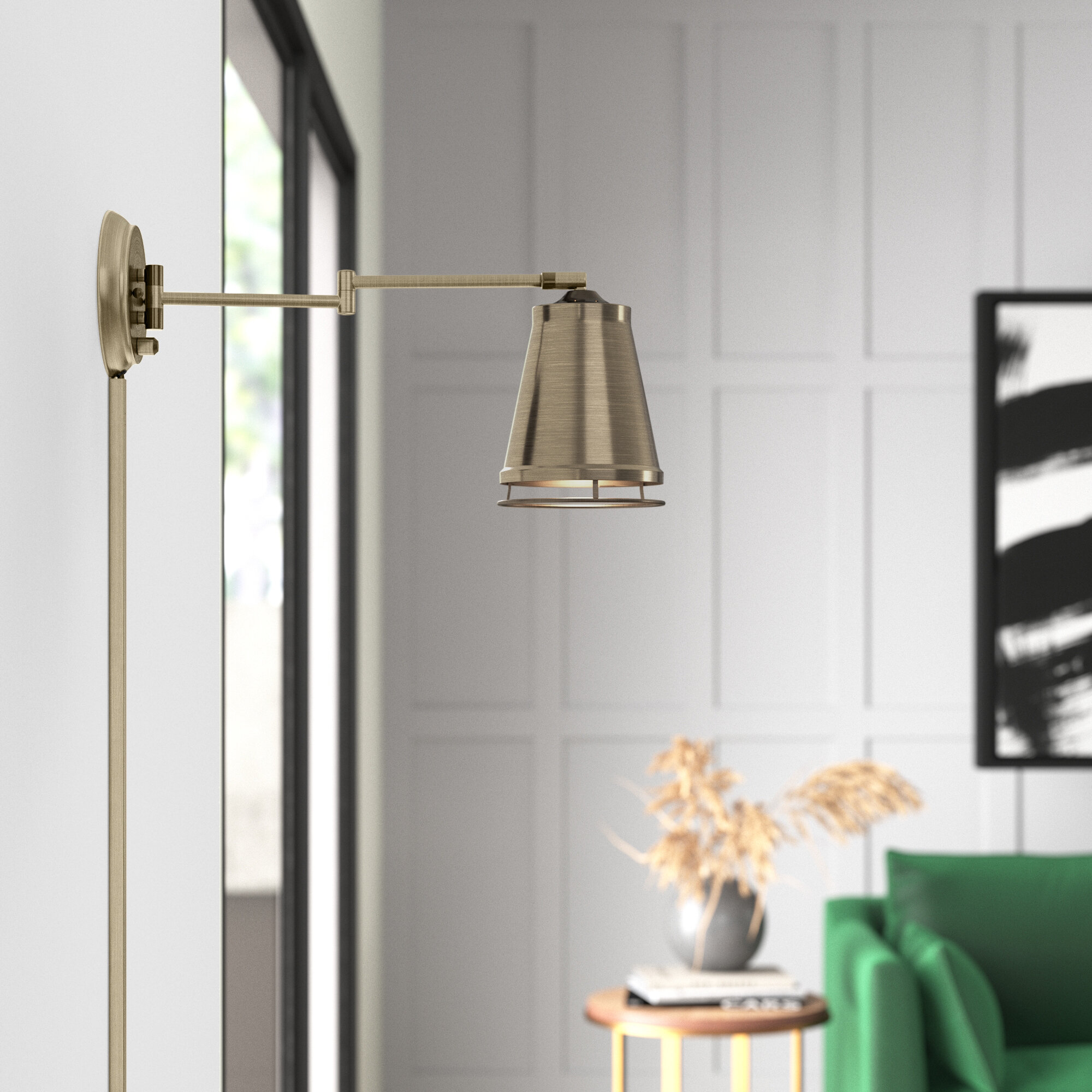 Sophisticated Single Antique Brass Straight Arm Wall Light 