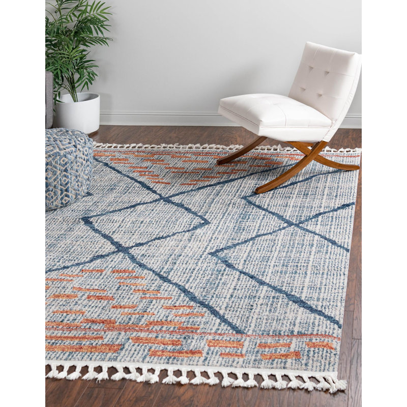 Steelside™ Rudy Performance Blue Rug & Reviews | Wayfair