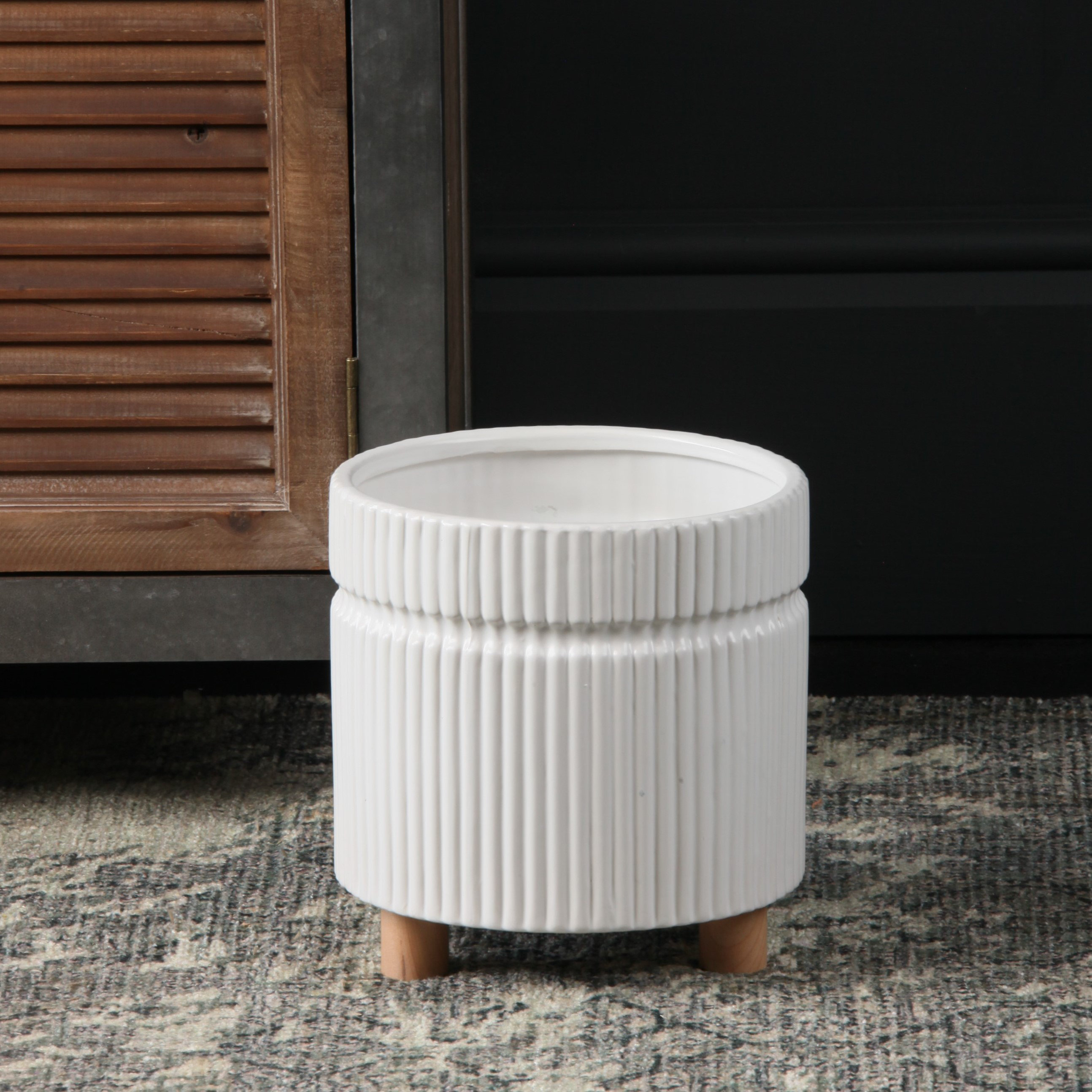 Latitude Run White Ribbed Planter with Feet Large Wayfair.co.uk