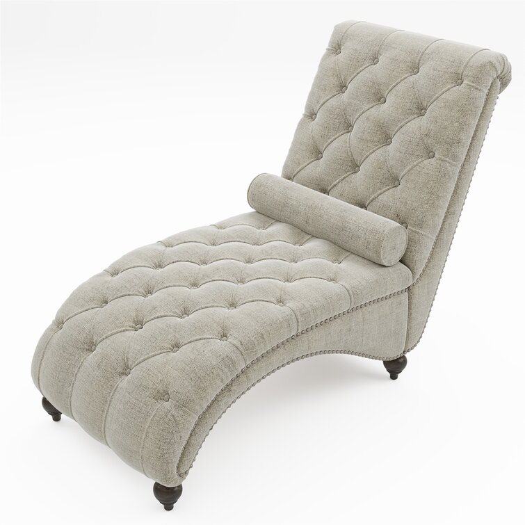 Tufted Chaise Lounge Chair 68 Linen Chaise Lounge Indoor Use Leisure Sofa Couch for Living Room with 1 Bolster Pillow