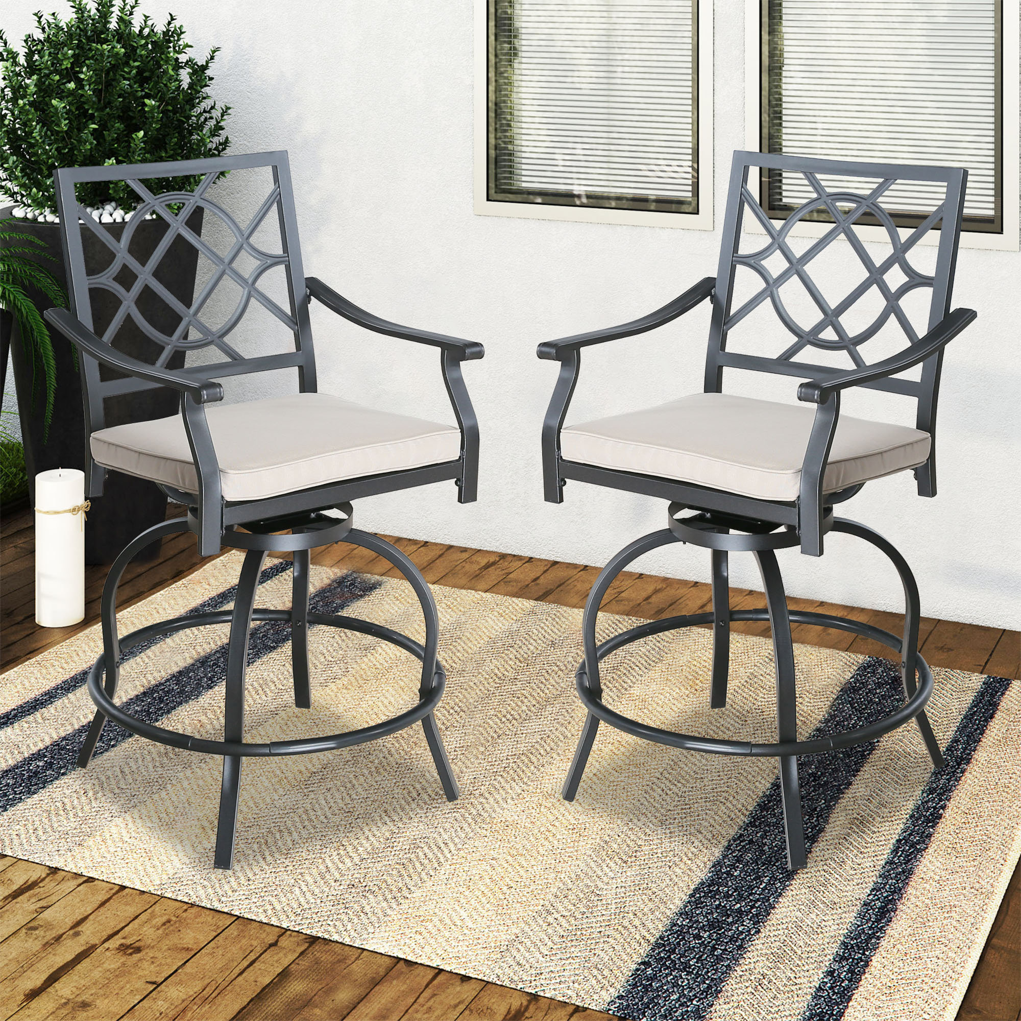 Lark Manor Airic Metal Outdoor 27'' Counter Stool with Cushion Wayfair