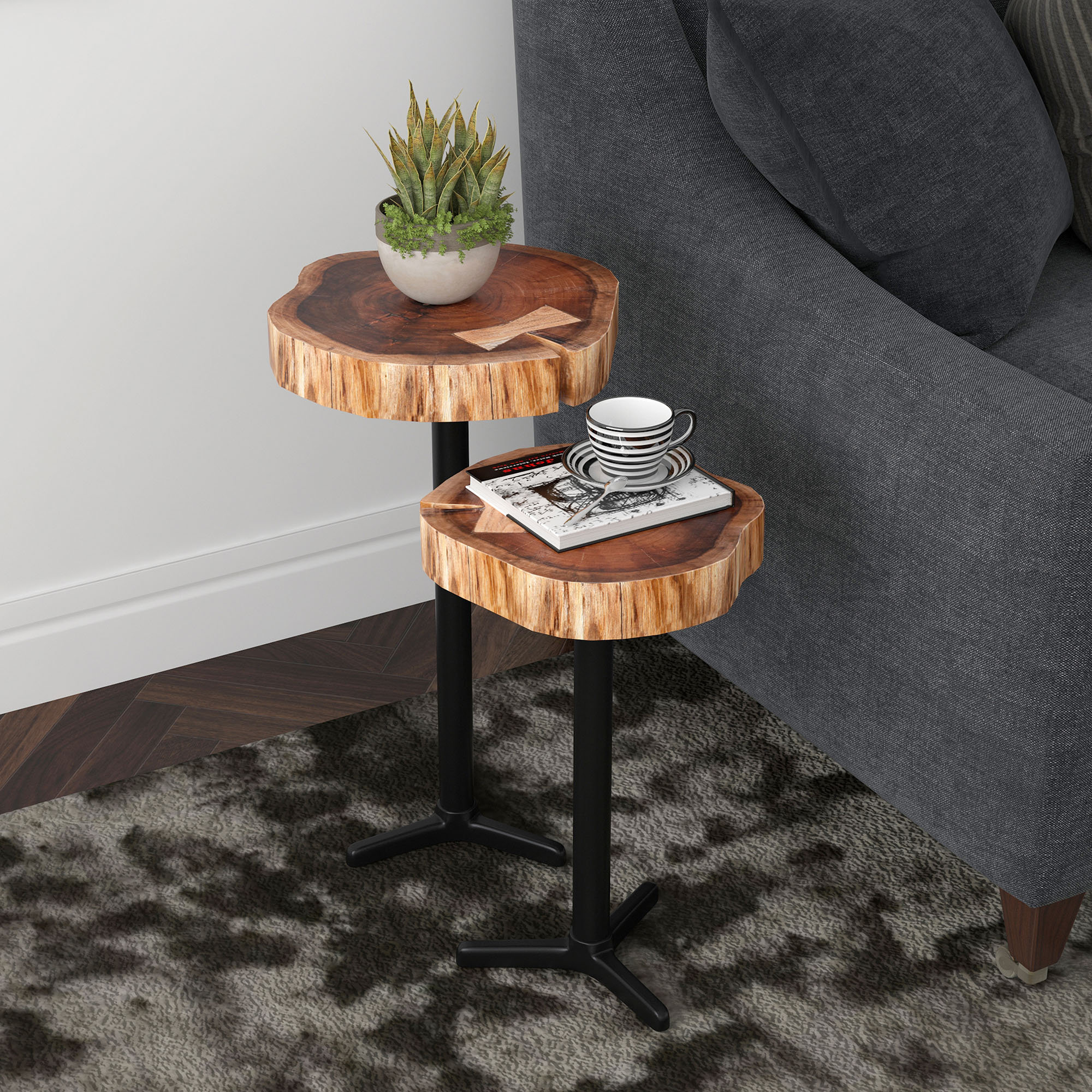 Union Rustic Hailee 22'' Tall Solid Wood Pedestal Nesting Tables ...
