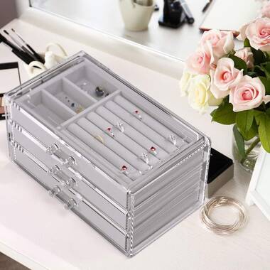 Jewelry Box for Women Jewelry Organizer Storage Box Necklace Organizer Sunglasses Jewelry Organizer Ring Organizer 6 Tier Drawers Faux Leather Velvet Lining Teal Gift for Girls or Women 