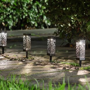 4pc Tall Stainless Steel Solar Powered LED Garden Lighting Driveway Path Lights 