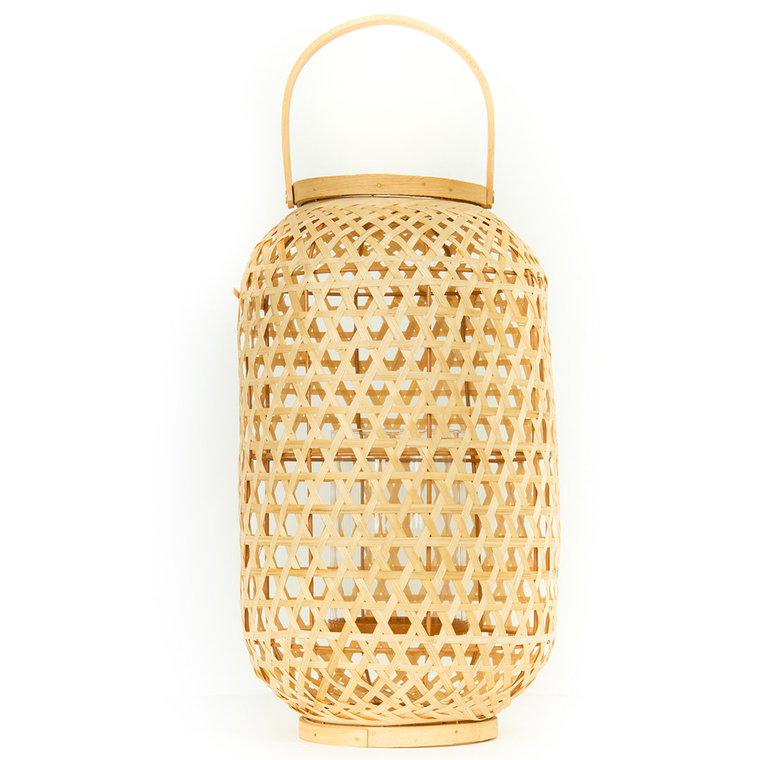 Rattan Candle Lantern With Glass Shade 