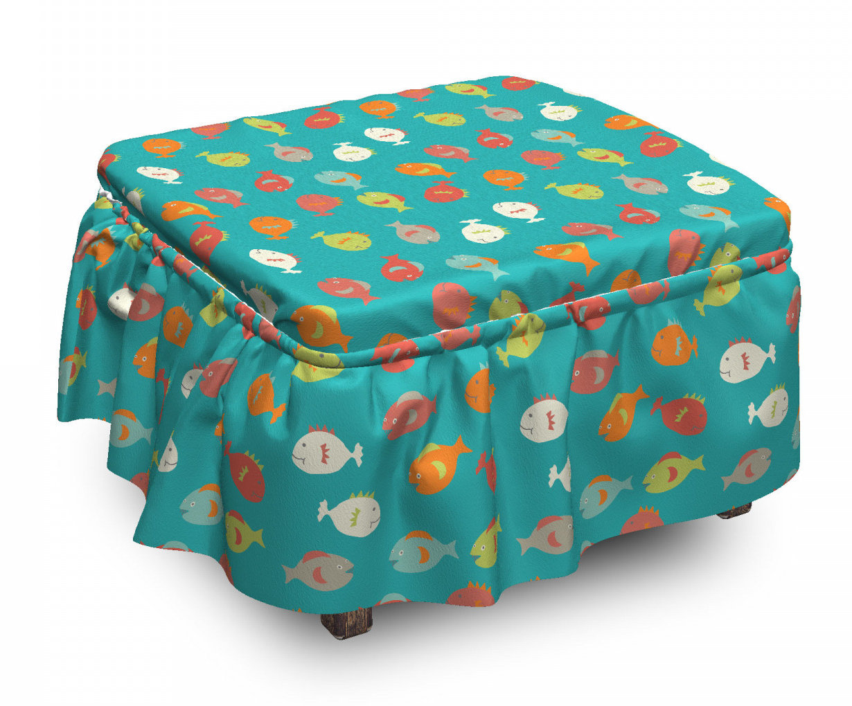 East Urban Home Doodle Cartoon Animals Ottoman Slipcover Wayfair