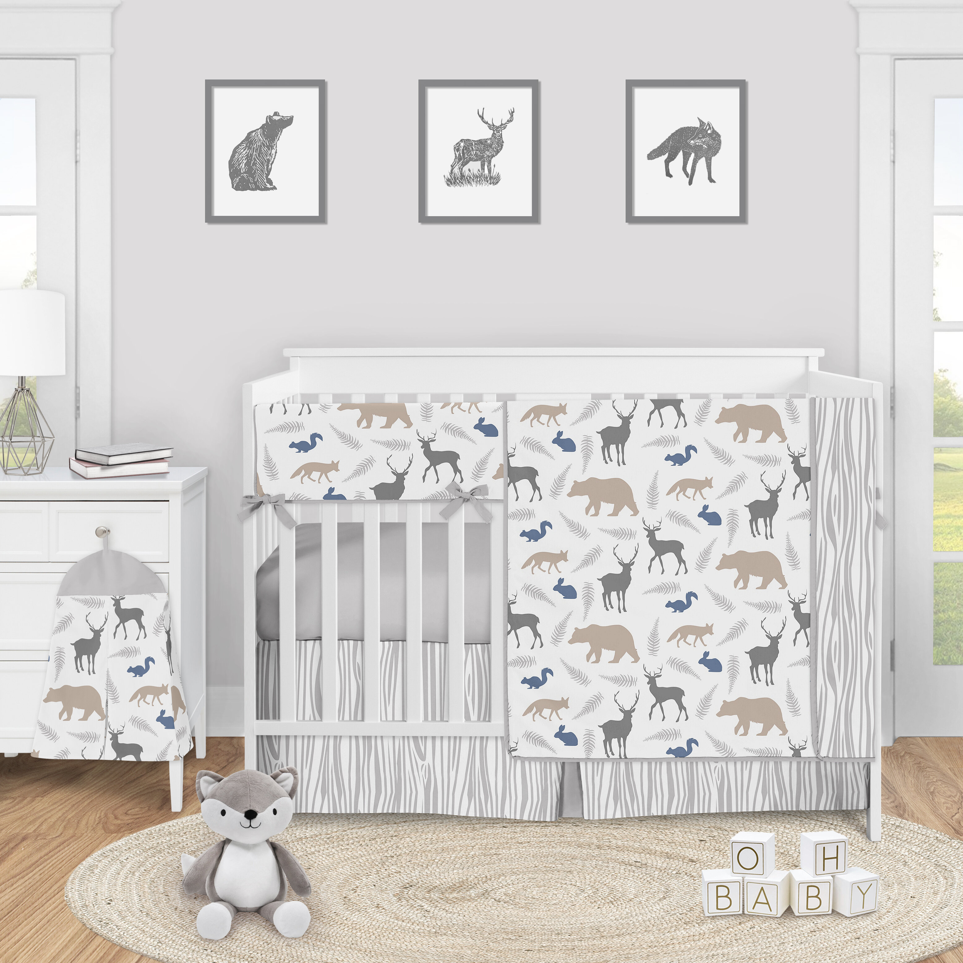 Forest 3 Piece Nursery Bedding Set Animal Baby Crib Bedding Set Boy Girl Bedroom 