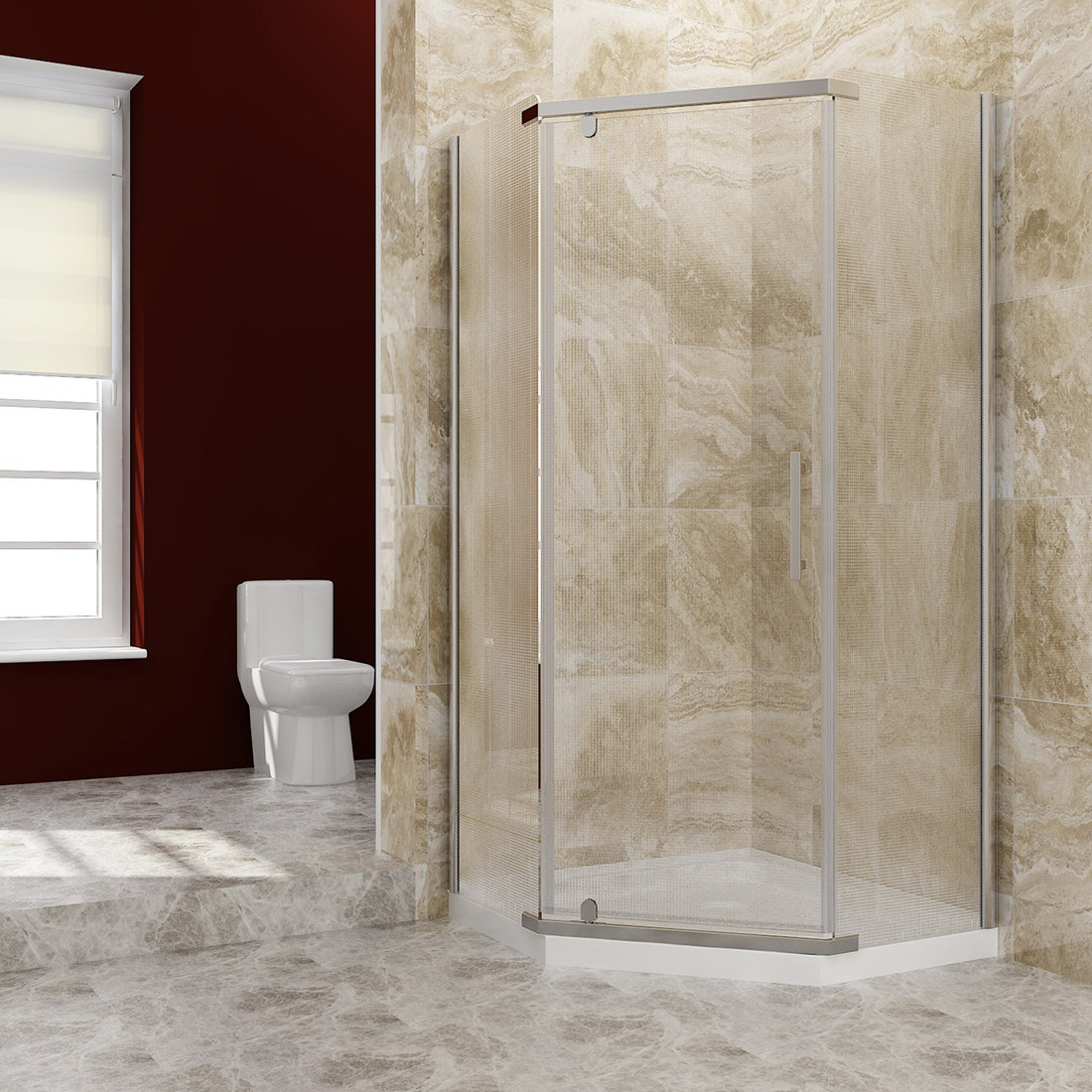 organnice 38" W x 38" D x 72" H SemiFrameless NeoAngle Pivot Shower