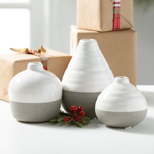 Set of 3 for Home Decor Diffuser Bottle Various Shape Cream Ceramic Bud Vases 